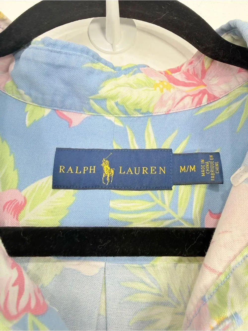 Ralph Lauren Light Blue Tropical Print 100% Cotton Short Sleeve Pullover Shirt